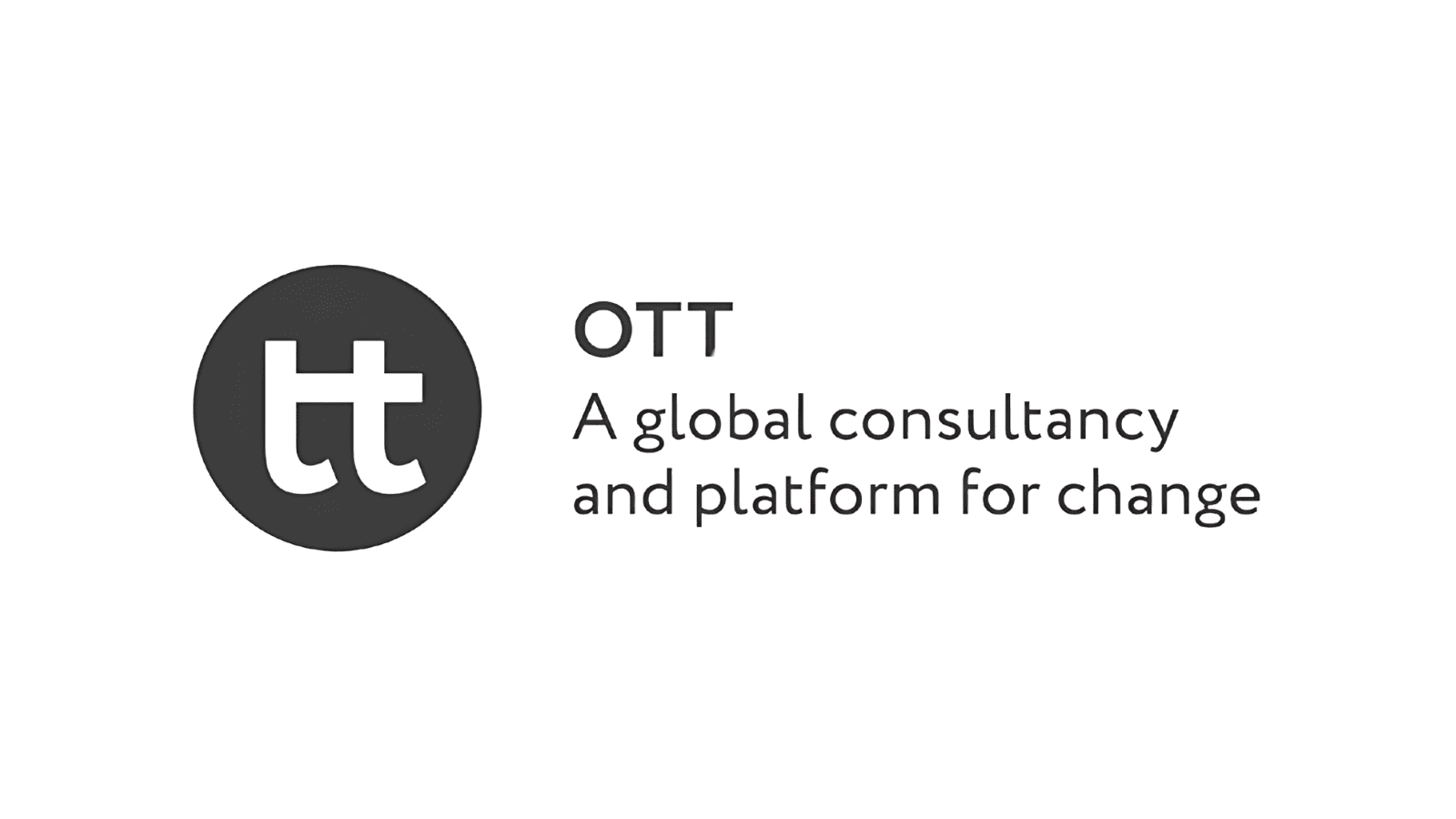 The On Think Tanks logo on a white background. The logo consists of a black circle with "tt" inside. Next to this are the words “OTT: A global consultancy and platform for change."
