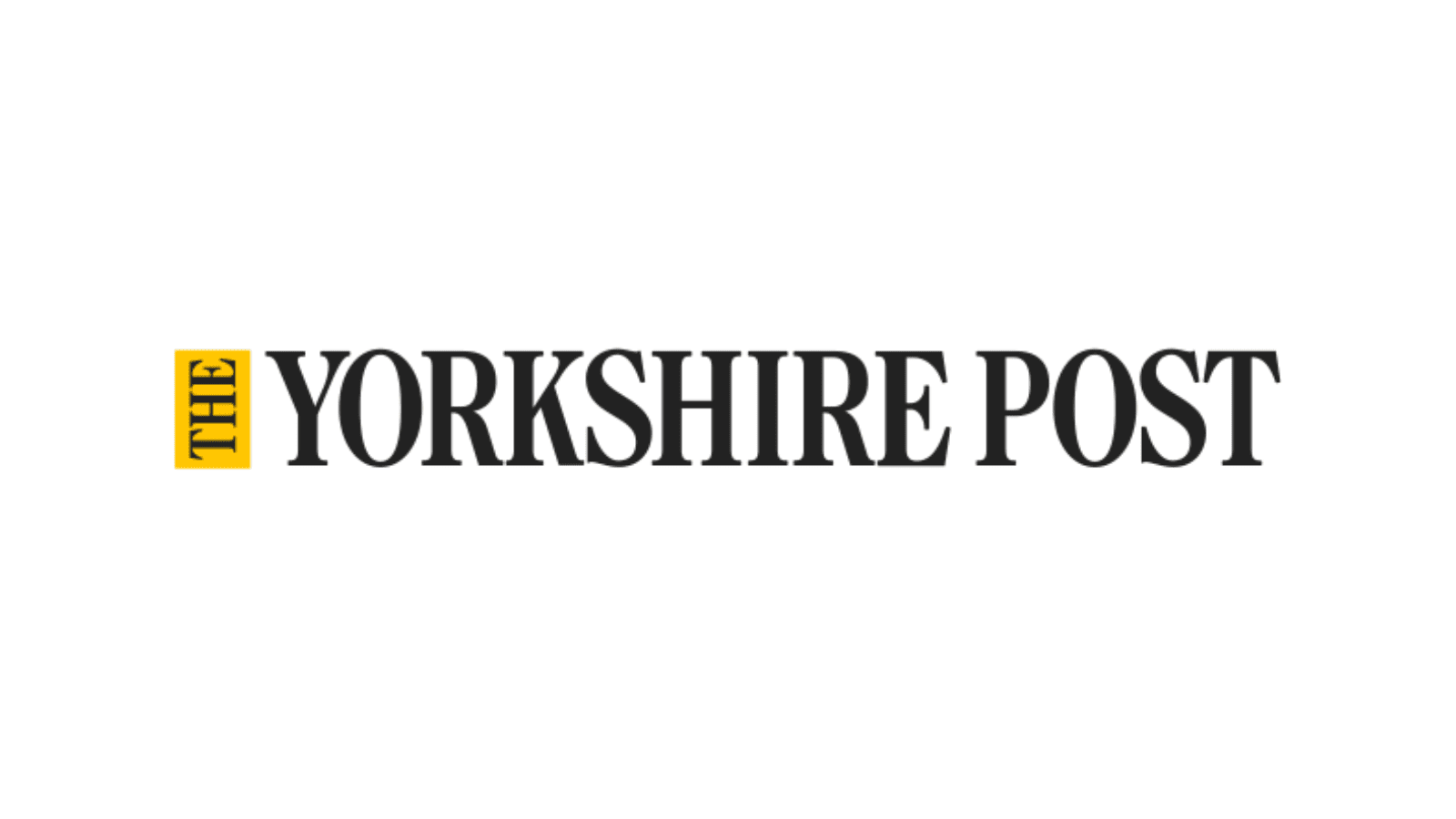 A sideways word "THE" in a yellow box. Next to this is the words "YORKSHIRE POST" in black.